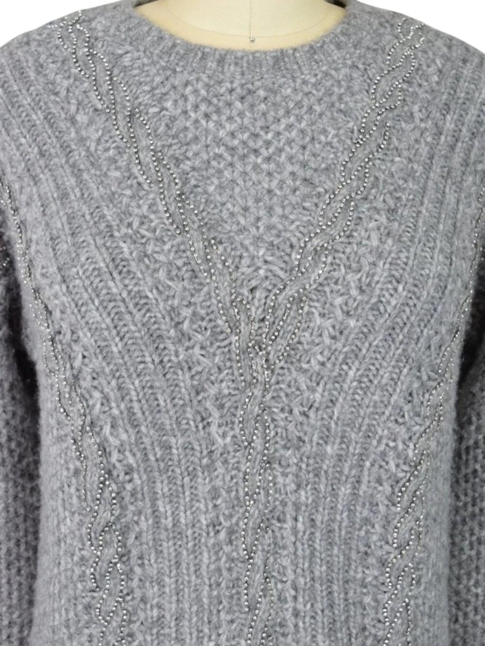 WHITE HOUSE BLACK MARKET EMBELLISHED CABLE KNIT GRAY SWEATER - Picture 4 of 9